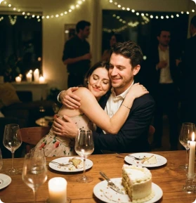 Hochzeitsgäste haben Spaß und posieren mit einem Fotobox-Rahmen