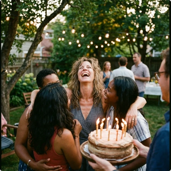 Ausgelassene Geburtstagsparty mit Gästen und Dekoration