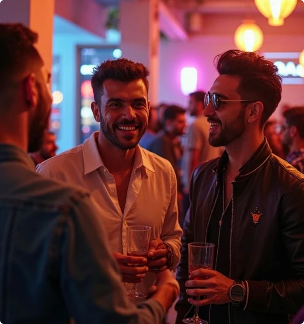 Mitarbeitende im Gespräch auf einem Firmenevent